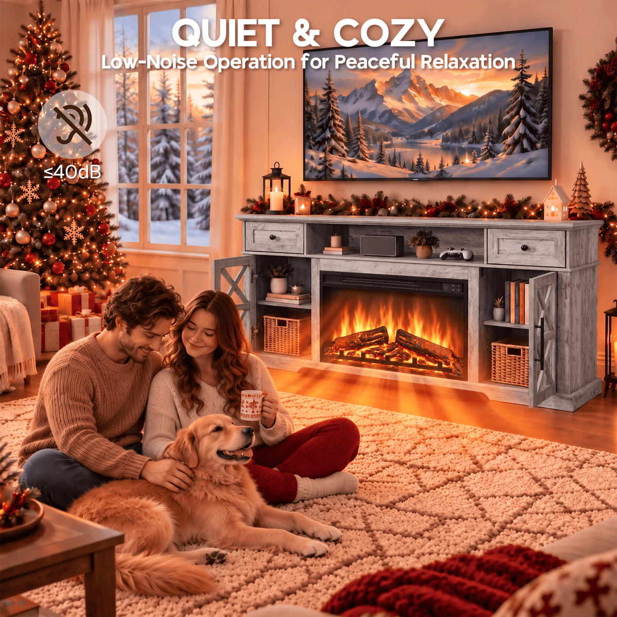 YINIX 1500W Electric Fireplace TV Stand with 31" Fireplace, 60" TV Console for TVs Up to 65", 9 Flame Colors, 12 Ambient Light Colors, 11 Heat Settings