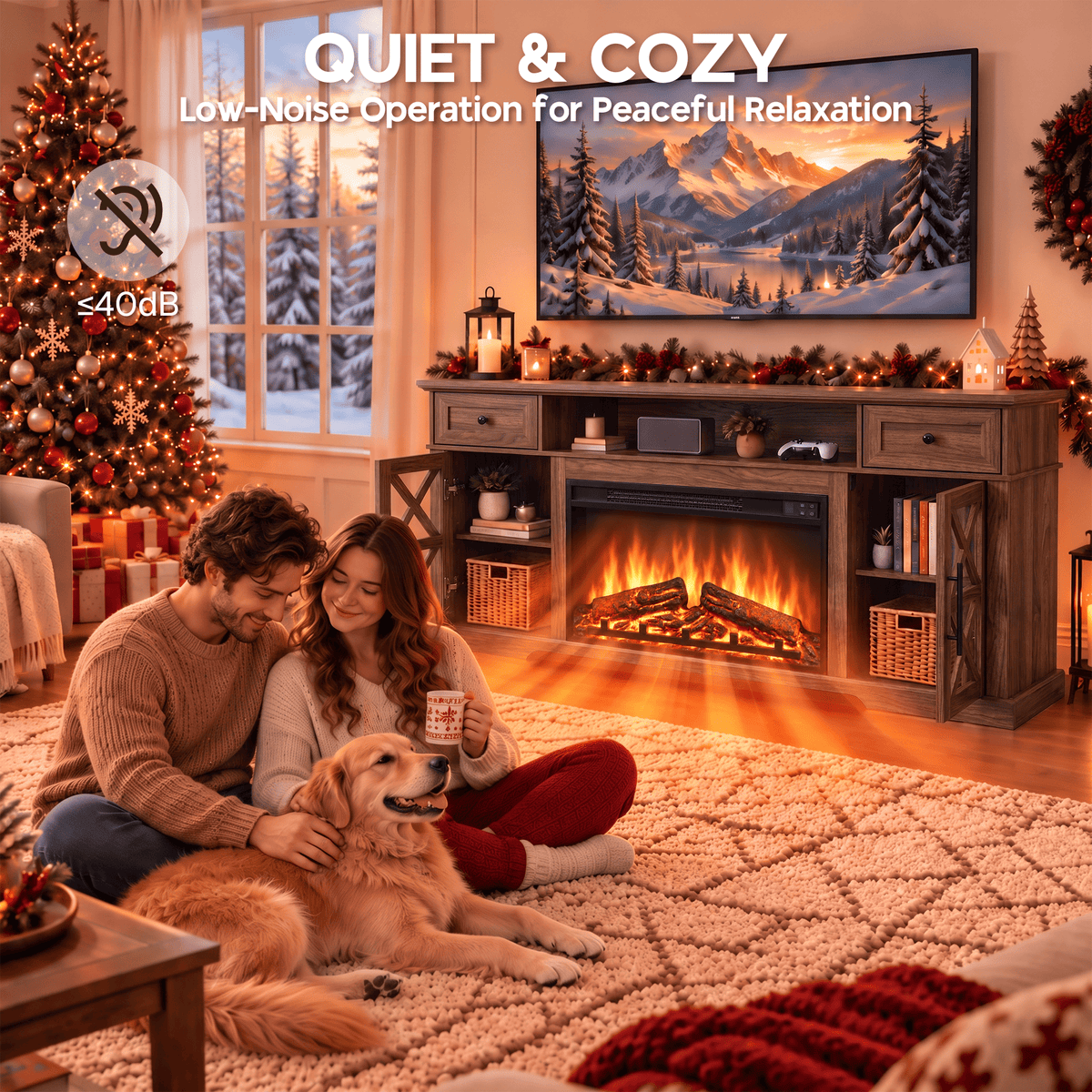 YINIX 1500W Electric Fireplace TV Stand with 31" Fireplace, 60" TV Console for TVs Up to 65", 9 Flame Colors, 12 Ambient Light Colors, 11 Heat Settings