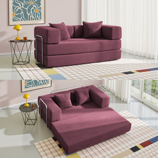 YINIX 62.9" Convertible Sleeper Sofa Bed with 2 Pillows, Removable Floor Sofa Couch for Living Room Small Spaces, Orange