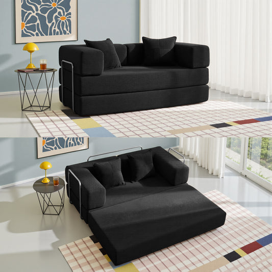 YINIX 62.9" Convertible Sofa Bed with 2 Pillows, Removable Floor Sofa Couch for Living Room Small Spaces, Black
