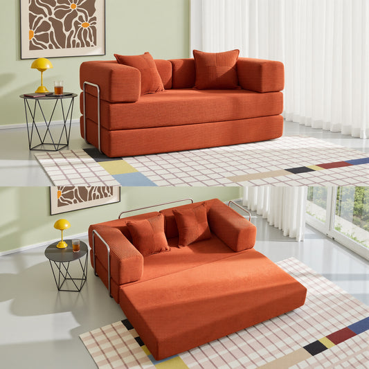 YINIX 62.9" Convertible Sleeper Sofa Bed with 2 Pillows, Removable Floor Sofa Couch for Living Room Small Spaces, Orange