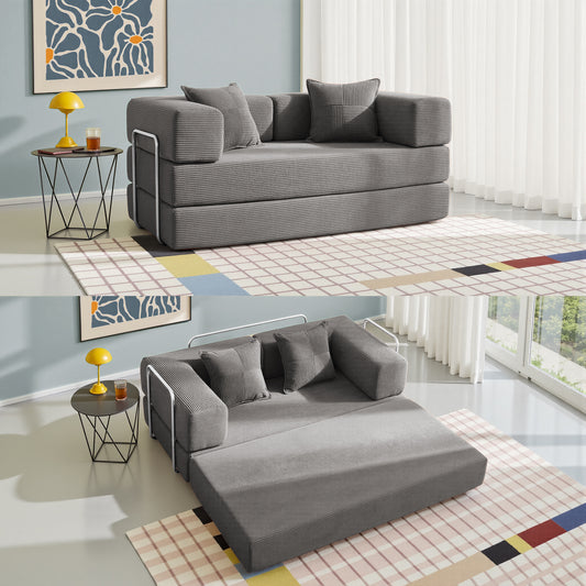YINIX 62.9" Convertible Sleeper Sofa Bed with 2 Pillows, Removable Floor Sofa Couch for Living Room Small Spaces, Gray
