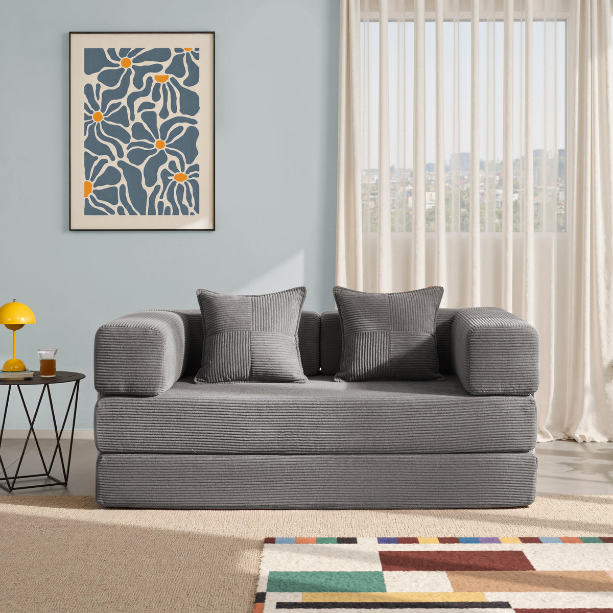 YINIX 62.9" Convertible Sleeper Sofa Bed with 2 Pillows, Removable Floor Sofa Couch for Living Room Small Spaces, Gray
