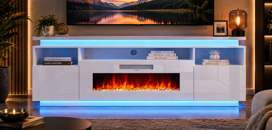 YINIX 67.5" Electric Fireplace TV Stand with 36" Fireplace, TV Console for TVs Up to 75", 8 Flame Colors, 12 Ambient Light Colors, Remote Control