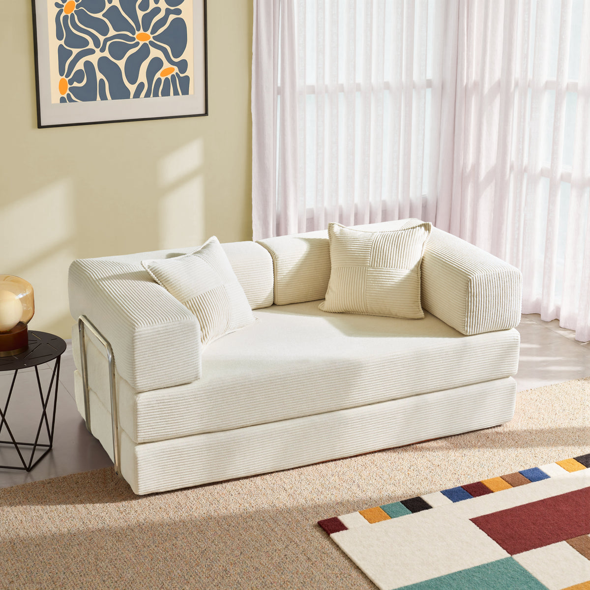 YINIX 62.9" Convertible Sleeper Sofa Bed with 2 Pillows, Removable Floor Sofa Couch for Living Room Small Spaces, Beige