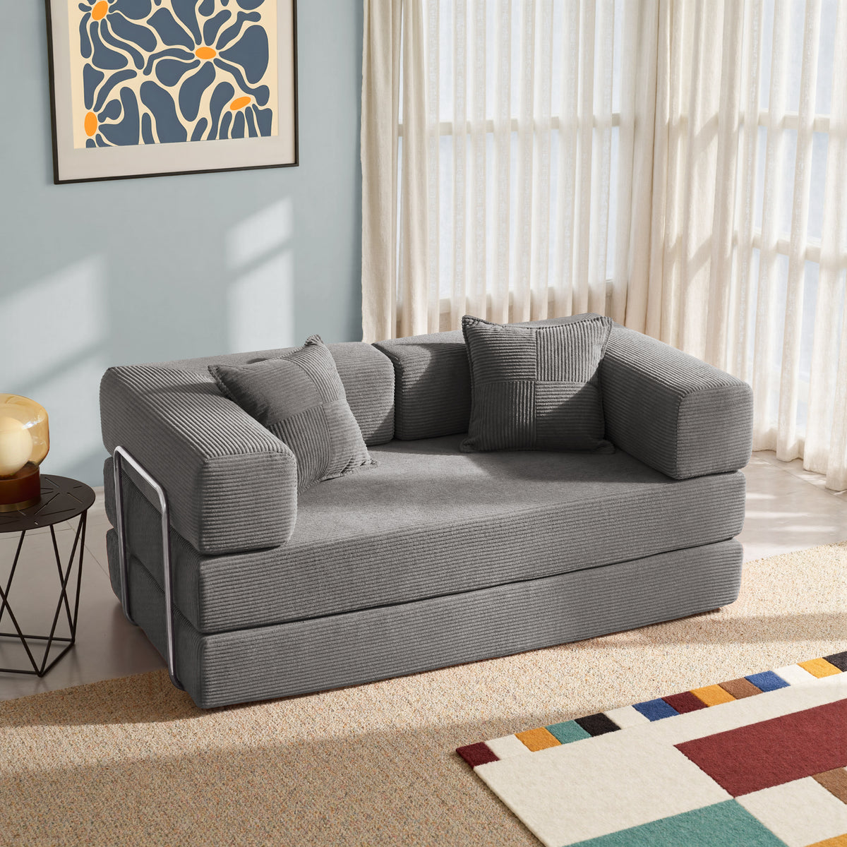 YINIX 62.9" Convertible Sleeper Sofa Bed with 2 Pillows, Removable Floor Sofa Couch for Living Room Small Spaces, Gray