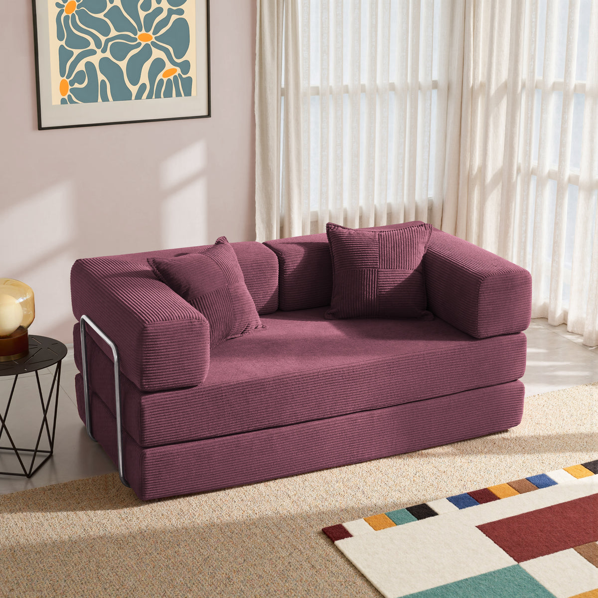 YINIX 62.9" Convertible Sleeper Sofa Bed with 2 Pillows, Removable Floor Sofa Couch for Living Room Small Spaces, Orange
