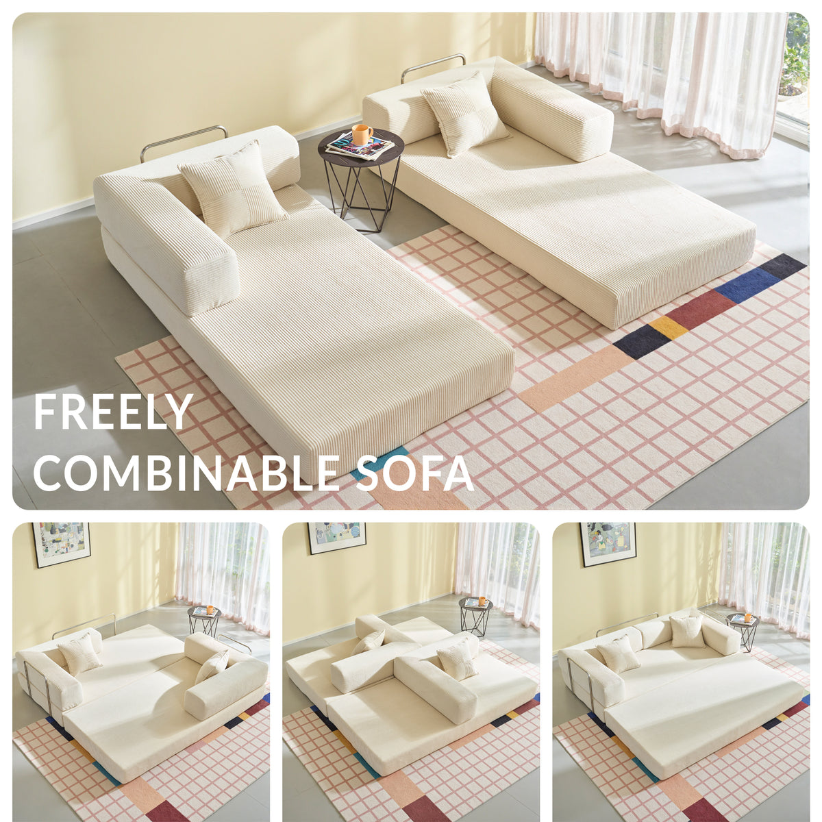 YINIX 62.9" Convertible Sleeper Sofa Bed with 2 Pillows, Removable Floor Sofa Couch for Living Room Small Spaces, Beige