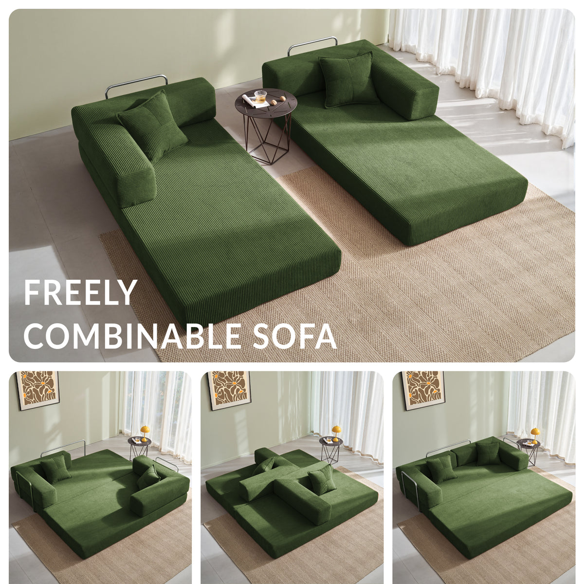 YINIX 62.9" Convertible Sleeper Sofa Bed with 2 Pillows, Removable Floor Sofa Couch for Living Room Small Spaces, Green