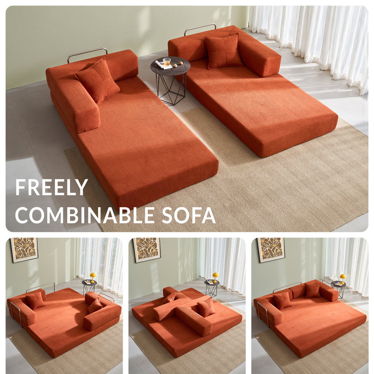 YINIX 62.9" Convertible Sleeper Sofa Bed with 2 Pillows, Removable Floor Sofa Couch for Living Room Small Spaces, Orange
