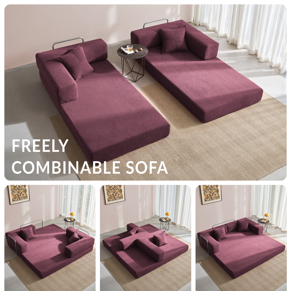 YINIX 62.9" Convertible Sleeper Sofa Bed with 2 Pillows, Removable Floor Sofa Couch for Living Room Small Spaces, Orange