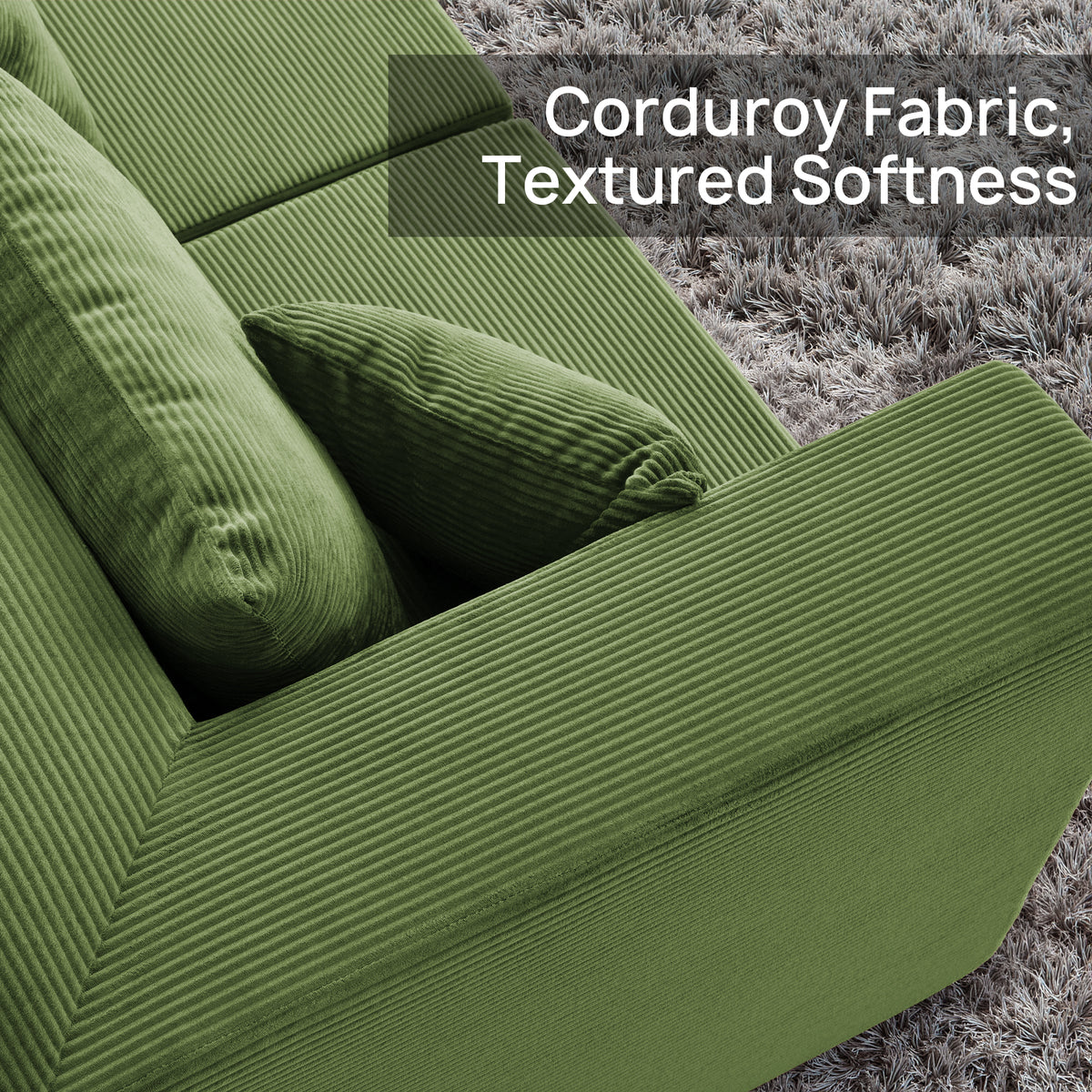 YINIX 140"Corduroy Sectional Sofa for Living Room, Comfy Cloud Couch with Movable Ottomans, Green