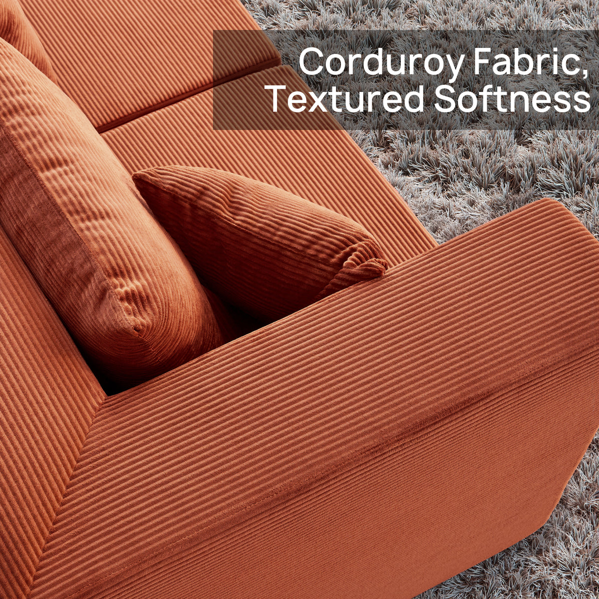YINIX 140"Corduroy Sectional Sofa for Living Room, Comfy Cloud Couch with Movable Ottomans, Orange