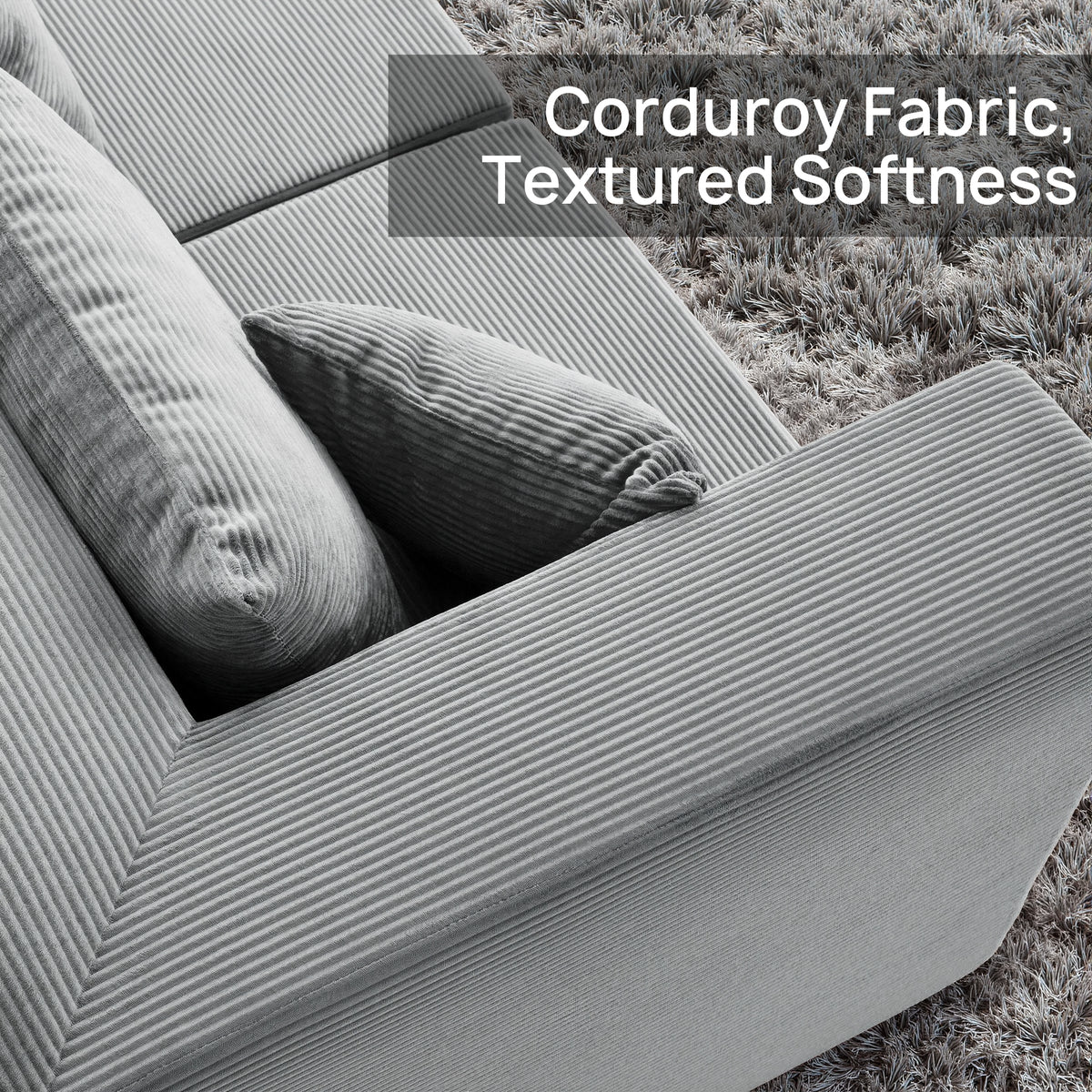 YINIX 140"Corduroy Sectional Sofa for Living Room, Comfy Cloud Couch with Movable Ottomans, Grey