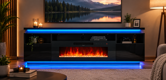 YINIX 67.5" Electric Fireplace TV Stand with 36" Fireplace, TV Console for TVs Up to 75", 8 Flame Colors, 12 Ambient Light Colors, Remote Control