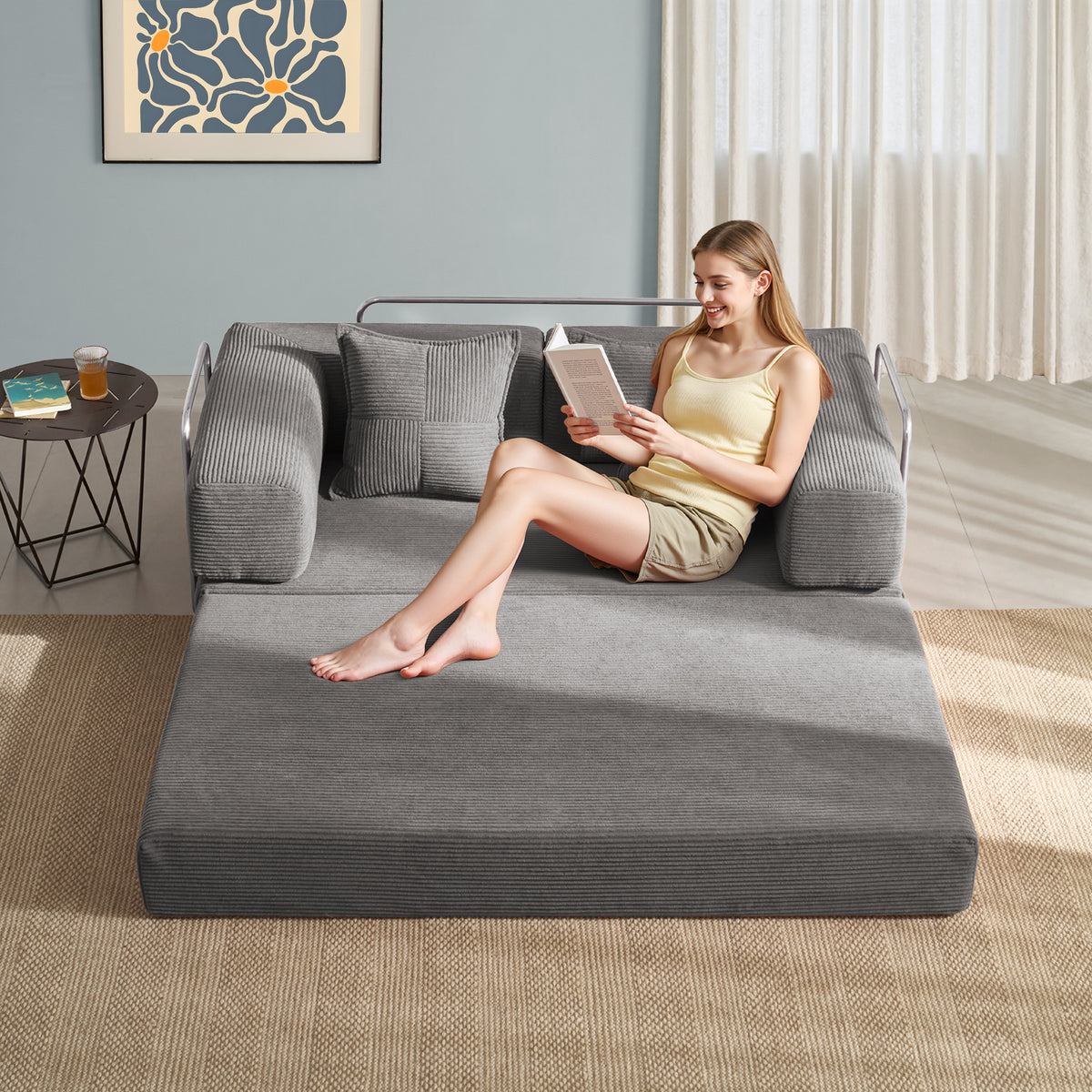 YINIX 62.9" Convertible Sleeper Sofa Bed with 2 Pillows, Removable Floor Sofa Couch for Living Room Small Spaces, Gray