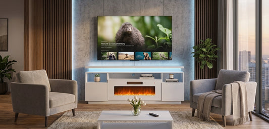 YINIX 67.5" Electric Fireplace TV Stand with 36" Fireplace, TV Console for TVs Up to 75", 8 Flame Colors, 12 Ambient Light Colors, Remote Control
