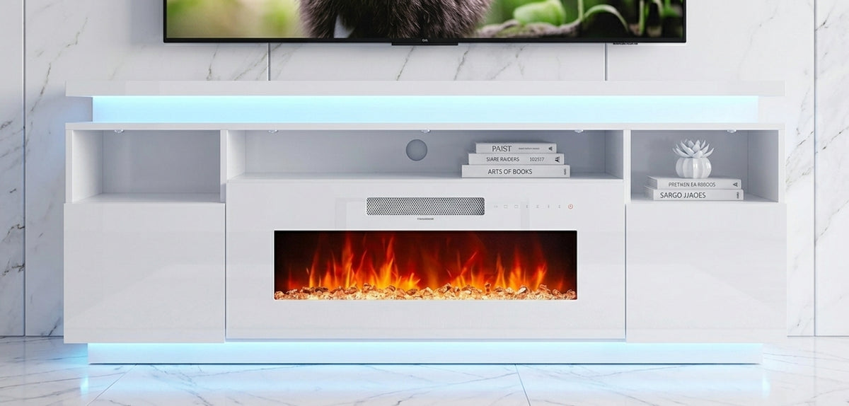 YINIX 67.5" Electric Fireplace TV Stand with 36" Fireplace, TV Console for TVs Up to 75", 8 Flame Colors, 12 Ambient Light Colors, Remote Control